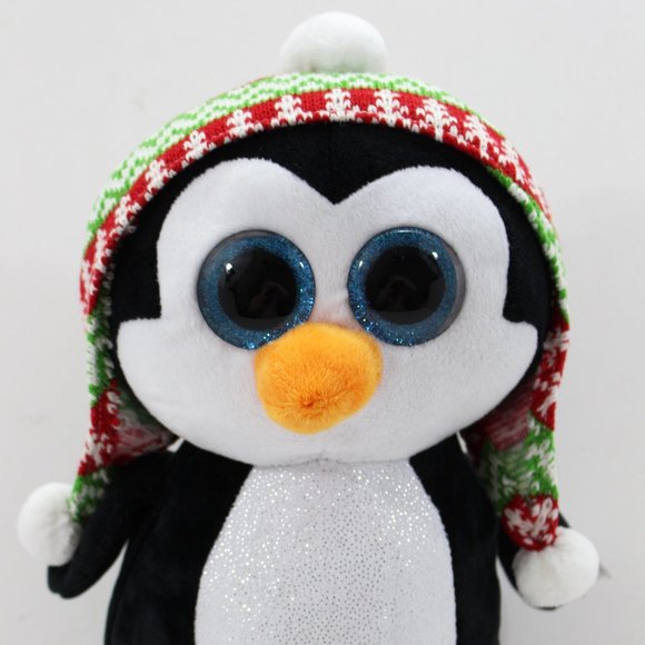 TY Beanie Boos Penelope Penguin 9” Plush Christmas Knit Hat NEW NWT Glitter - Picture 1 of 6